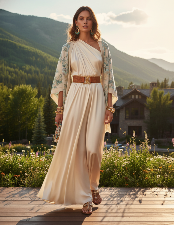 Gemma Deeks Style Guide: Resort Wear dinner outfit in Aspen Summer 2026