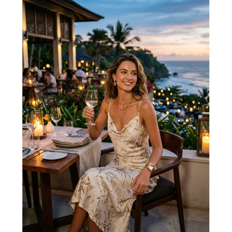 Gemma Deeks Style Guide: Resort Wear dinner outfit in Bali Summer 2026