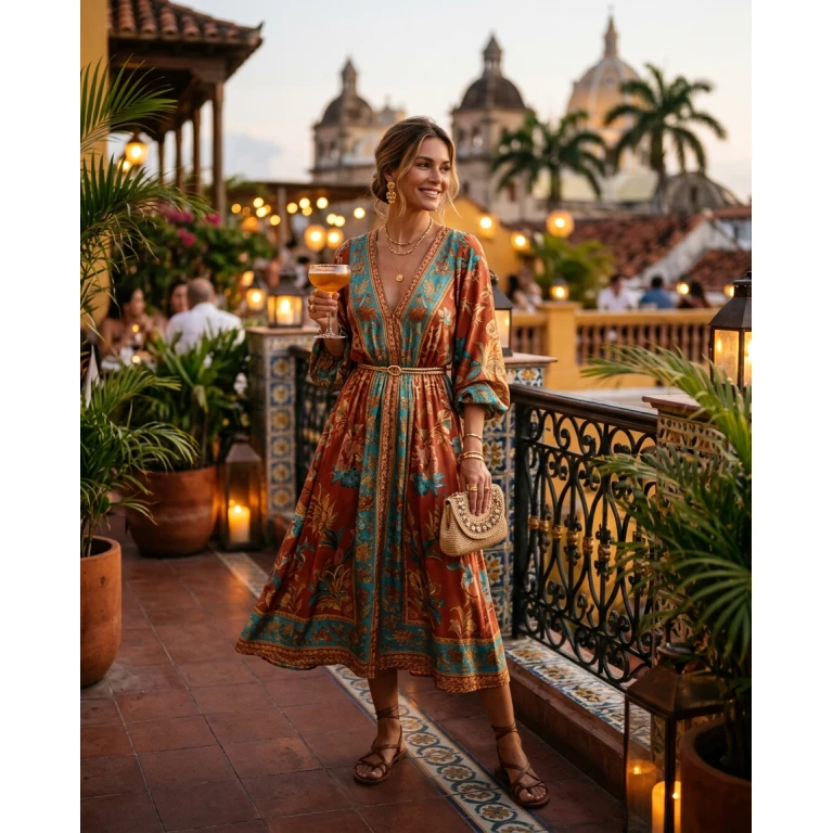 Gemma Deeks Style Guide: Resort Wear dinner outfit in Colombia Summer 2026