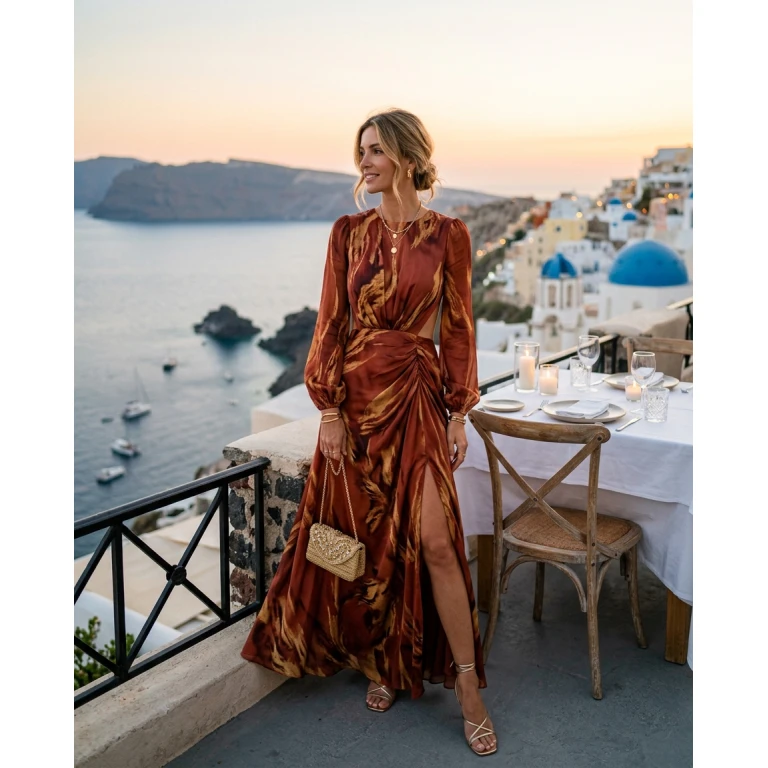 Gemma Deeks Style Guide: Resort Wear dinner outfit in Greece Summer 2026