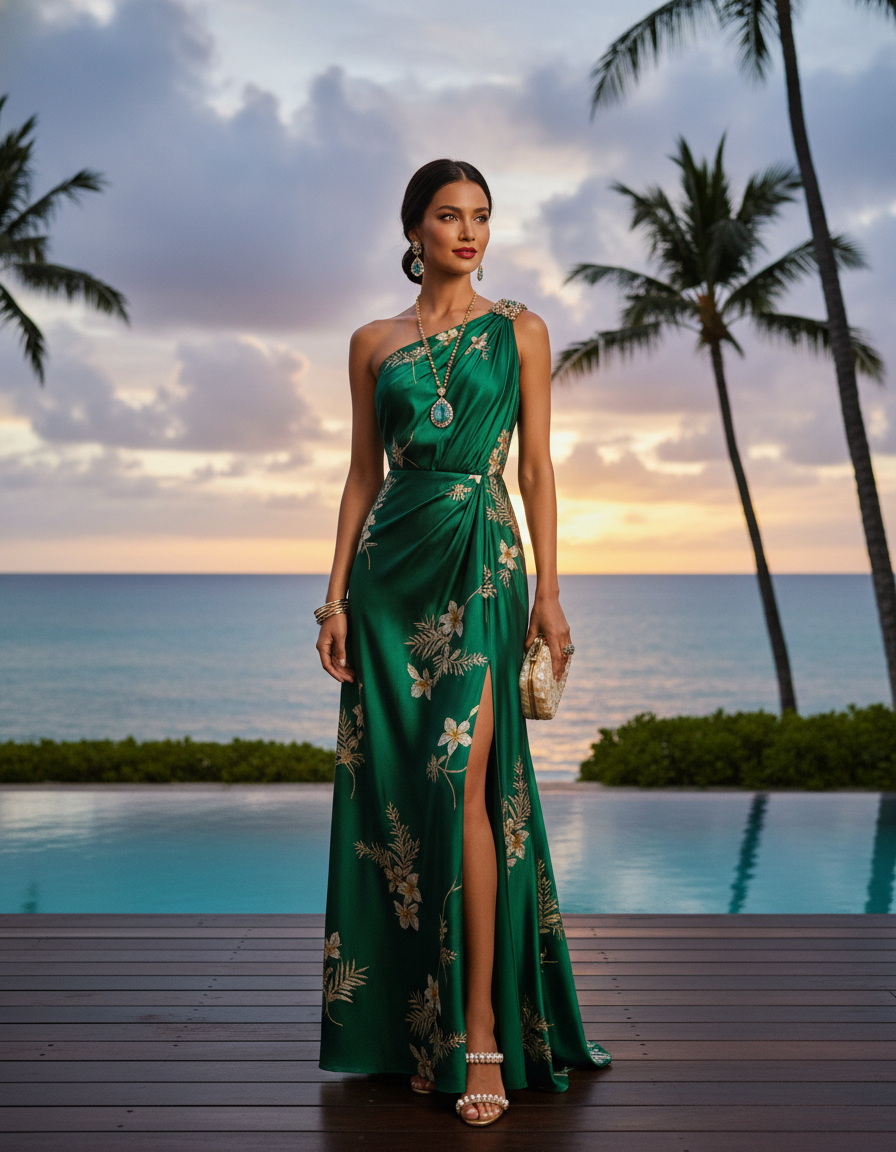 Gemma Deeks Style Guide: Resort Wear dinner outfit in Hawaii Summer 2026