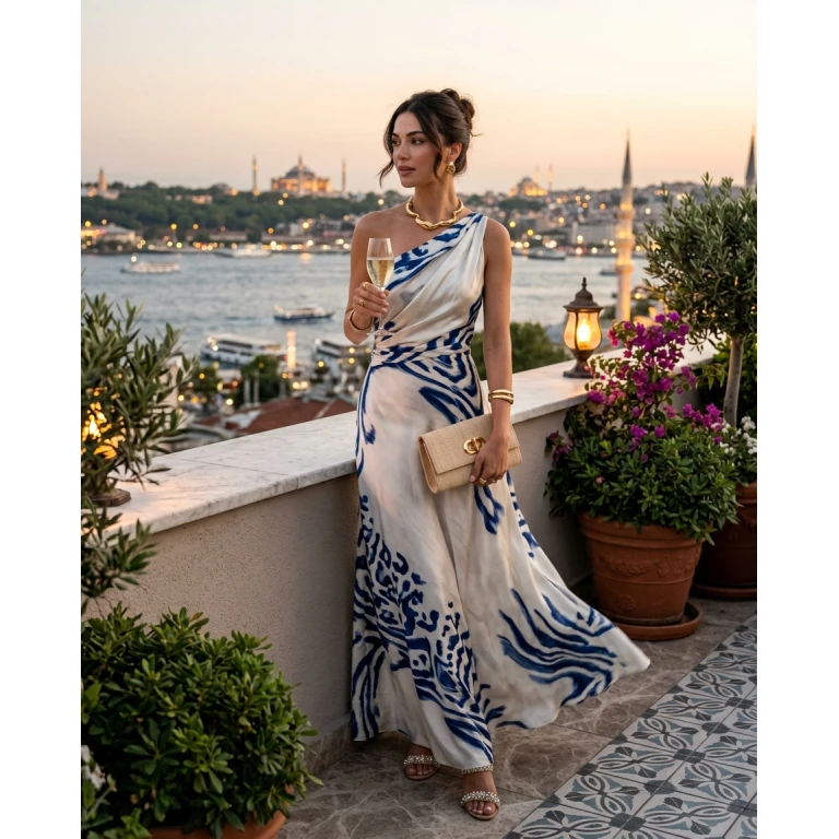 Gemma Deeks Style Guide: Resort Wear dinner outfit in Istanbul Summer 2026