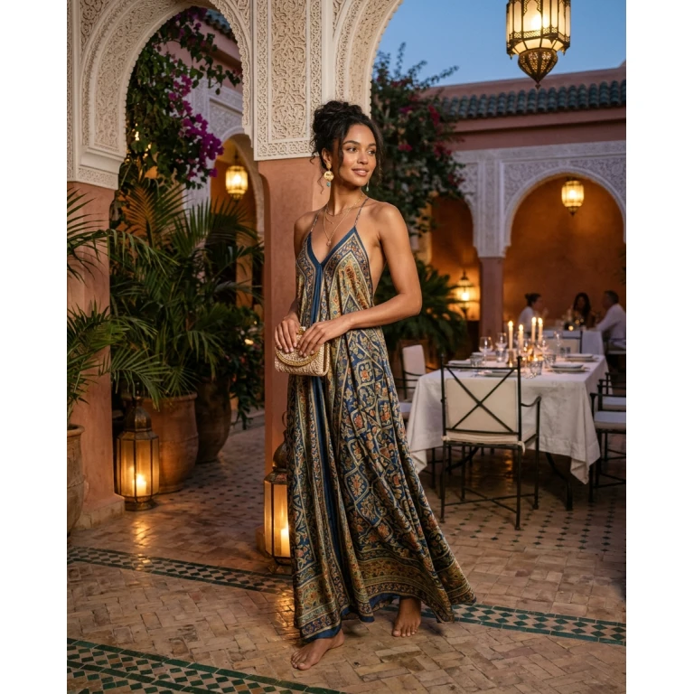 Gemma Deeks Style Guide: Resort Wear dinner outfit in Moroco Summer 2026