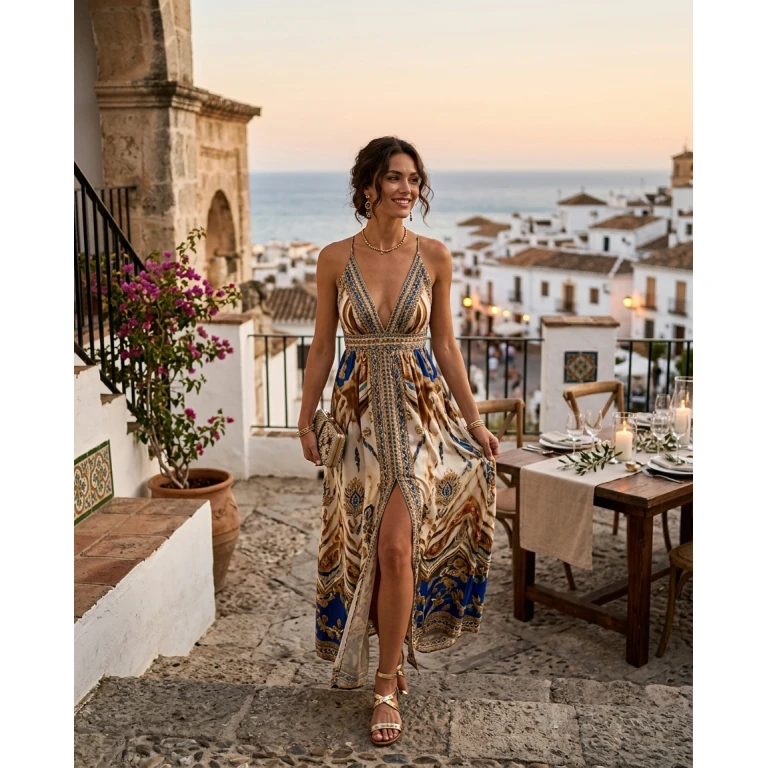 Gemma Deeks Style Guide: Resort Wear dinner outfit in Spain Summer 2026