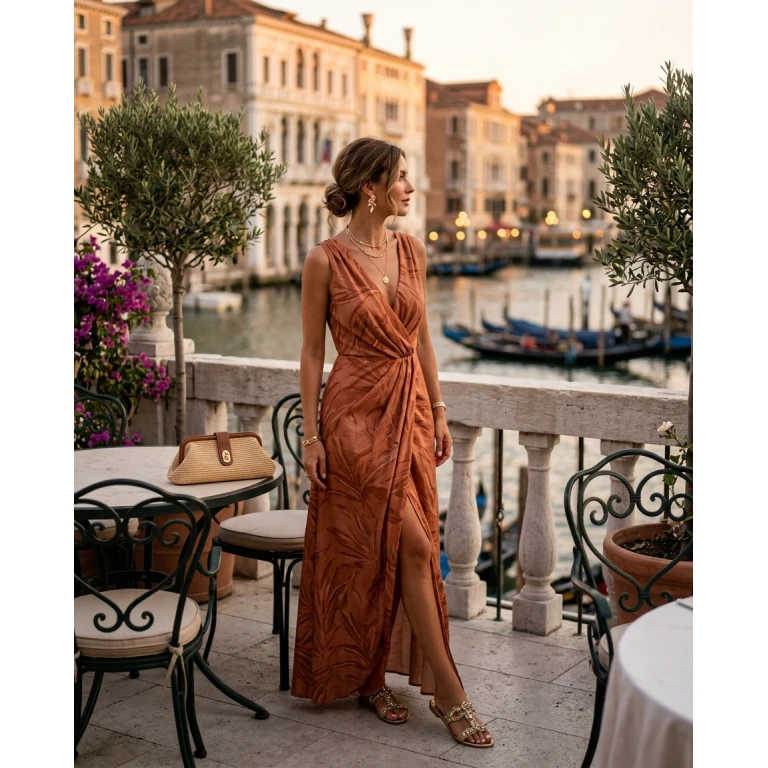 Gemma Deeks Style Guide: Resort Wear dinner outfit in Venice Summer 2026
