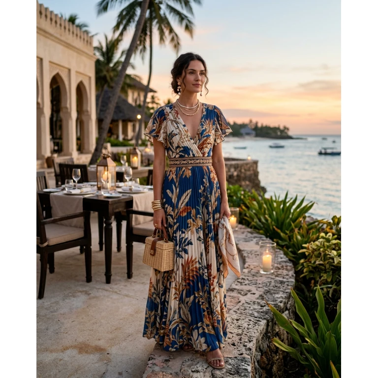 Gemma Deeks Style Guide: Resort Wear dinner outfit in Zanzibar Summer 2026