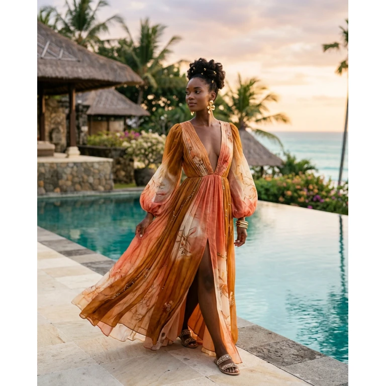 Gemma Deeks Style Guide: Resort Wear gala gown in Bali Summer 2026