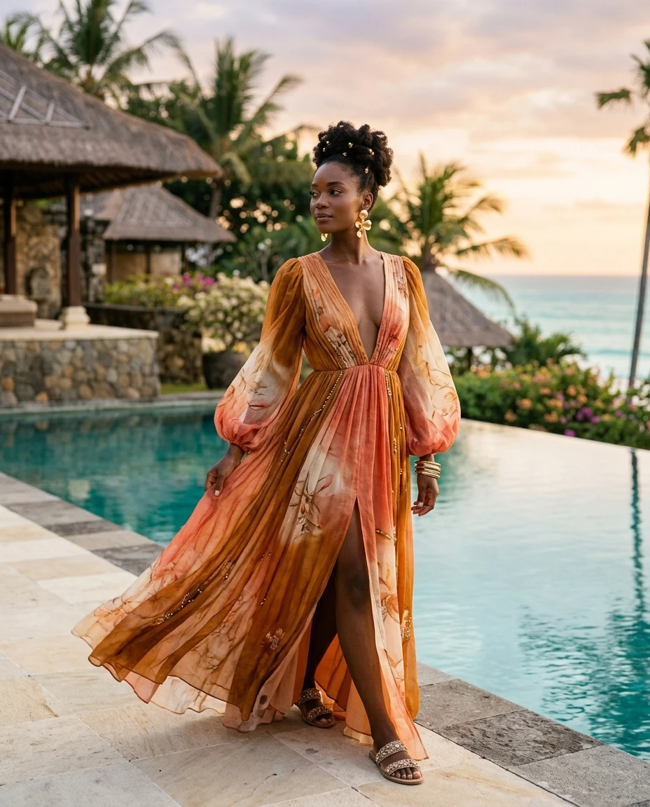 Gemma Deeks Style Guide: Resort Wear gala gown in Bali Summer 2026