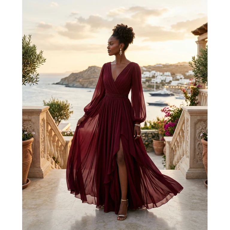 Gemma Deeks Style Guide: Resort Wear gala gown in Burgundy Summer 2026