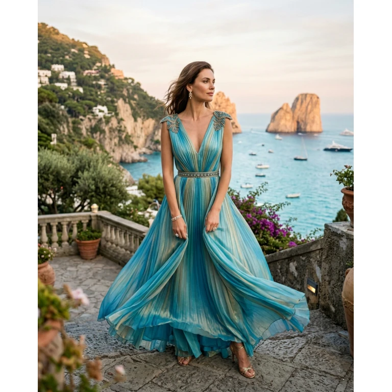 Gemma Deeks Style Guide: Resort Wear gala gown in Capri Summer 2026