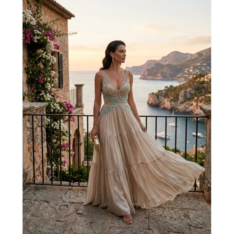 Gemma Deeks Style Guide: Resort Wear gala gown in Majorca Summer 2026