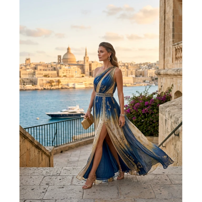 Gemma Deeks Style Guide: Resort Wear gala gown in Malta Summer 2026