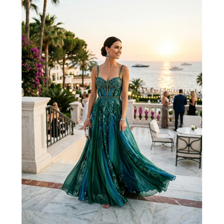 Gemma Deeks Style Guide: Resort Wear gala gown in Marbella Summer 2026