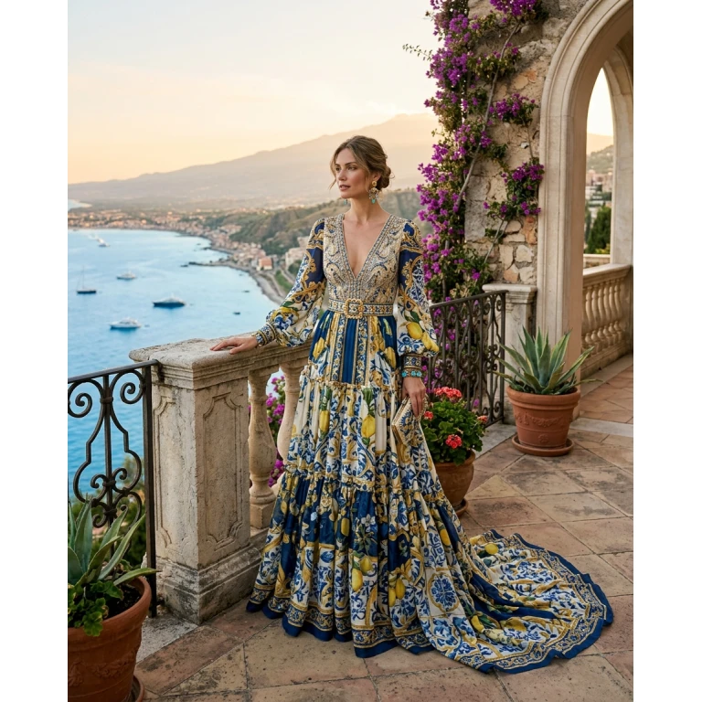 Gemma Deeks Style Guide: Resort Wear gala gown in Sicily Summer 2026