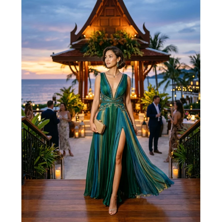Gemma Deeks Style Guide: Resort Wear gala gown in Thailand Summer 2026