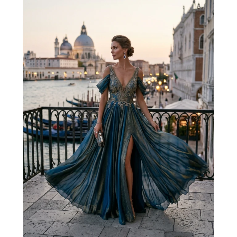 Gemma Deeks Style Guide: Resort Wear gala gown in Venice Summer 2026