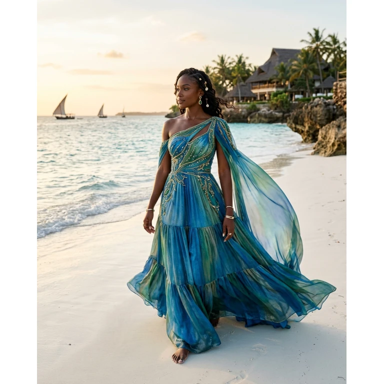 Gemma Deeks Style Guide: Resort Wear gala gown in Zanzibar Summer 2026