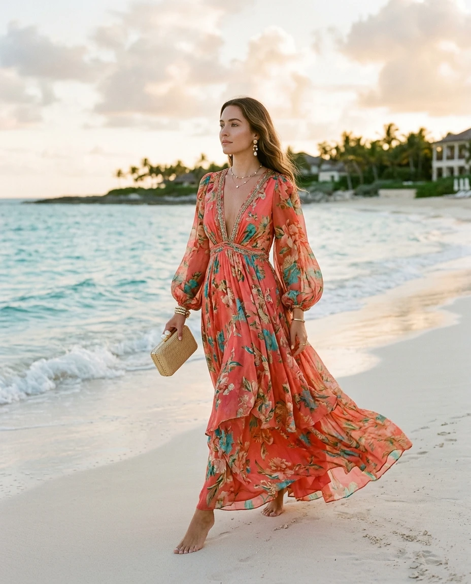 Gemma Deeks Style Guide: Resort Wear wedding guest dress in Bahamas Summer 2026