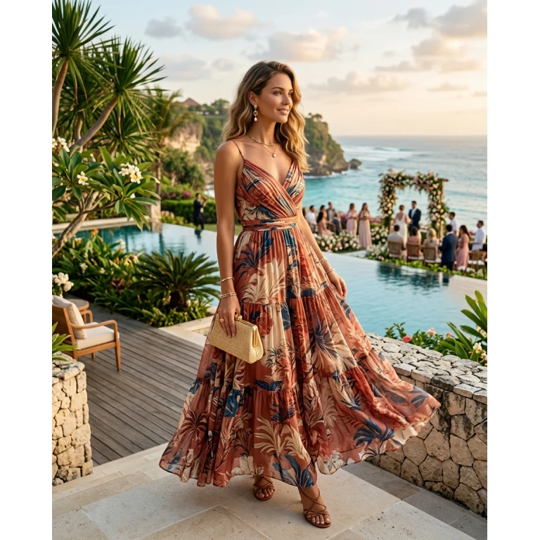 Gemma Deeks Style Guide: Resort Wear wedding guest dress in Bali Summer 2026
