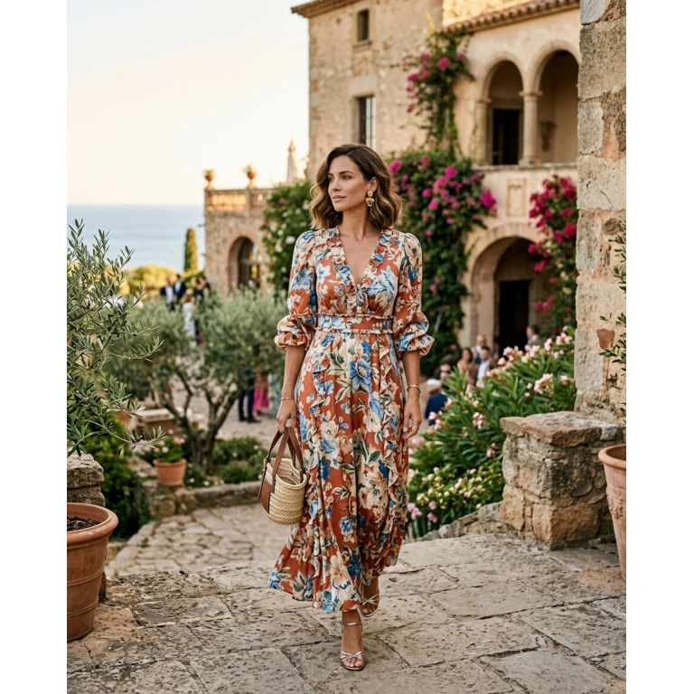 Gemma Deeks Style Guide: Resort Wear wedding guest dress in Catalonia Summer 2026