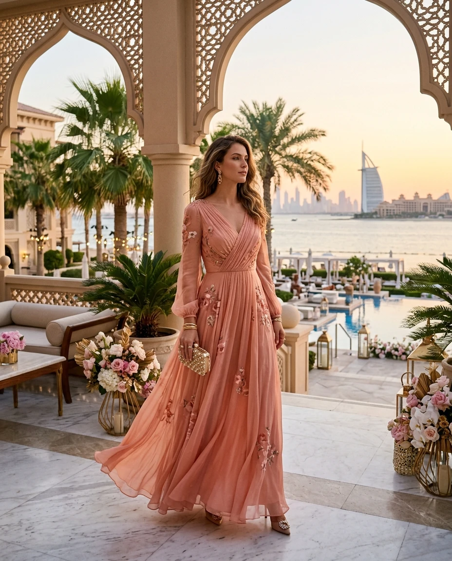 Gemma Deeks Style Guide: Resort Wear wedding guest dress in Dubai Summer 2026