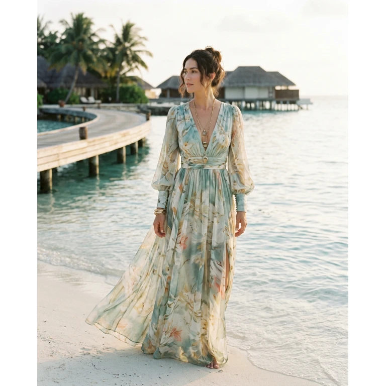 Gemma Deeks Style Guide: Resort Wear wedding guest dress in Maldives Summer 2026