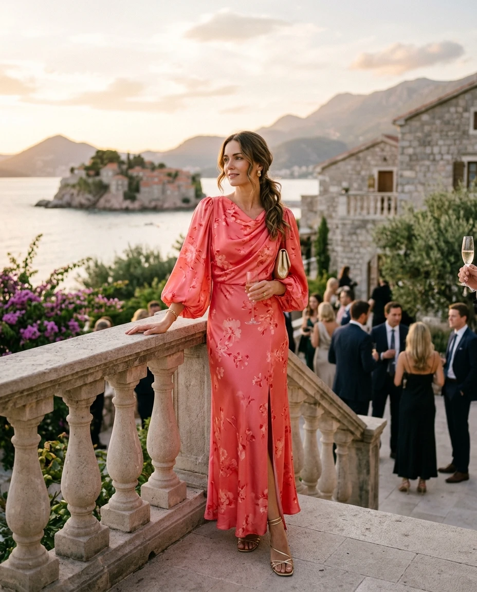 Gemma Deeks Style Guide: Resort Wear wedding guest dress in Montenegro Summer 2026