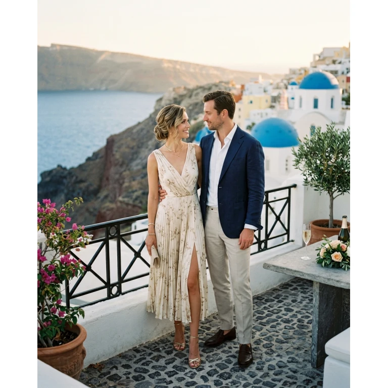 Gemma Deeks Style Guide: Semi Formal Anniversary in Santorini Summer 2026