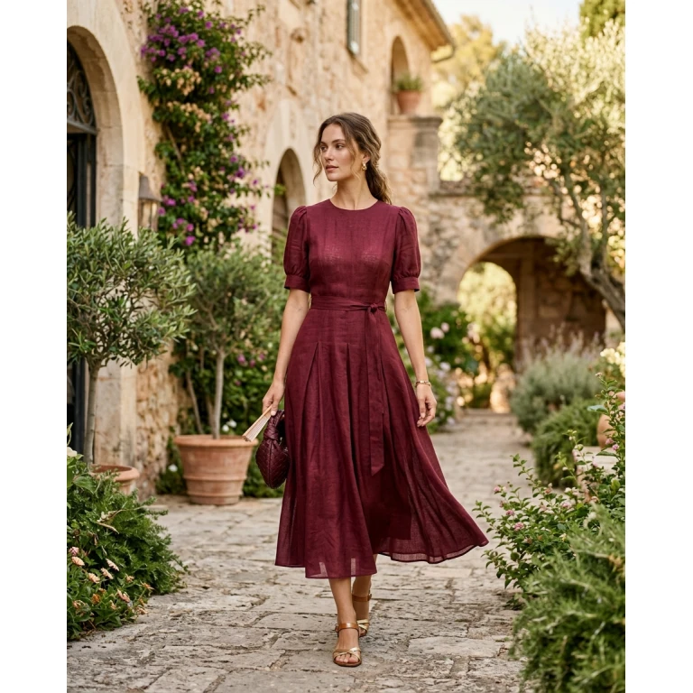Gemma Deeks Style Guide: Semi Formal Designer Summer Dresses in Burgundy Summer 2026