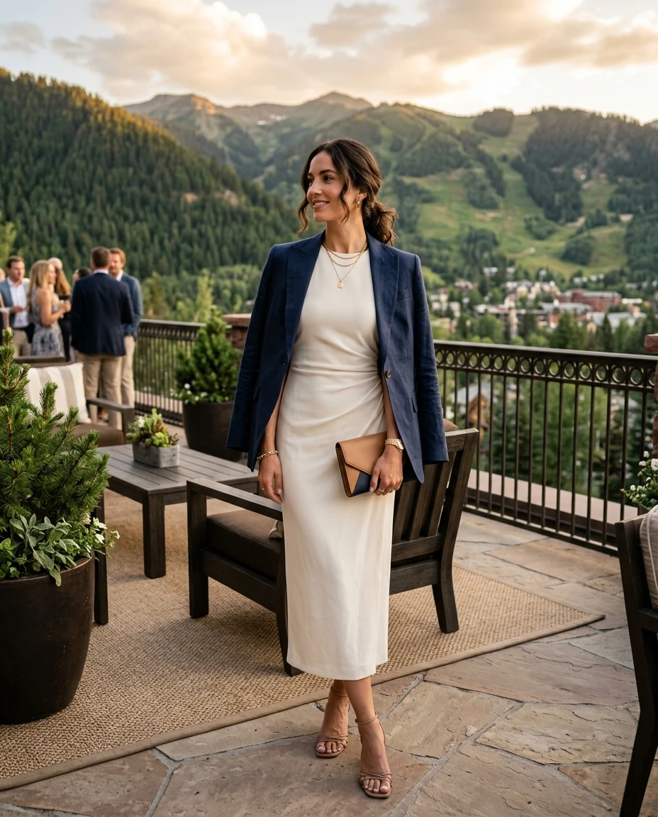 Gemma Deeks Style Guide: Semi Formal dinner outfit in Aspen Summer 2026
