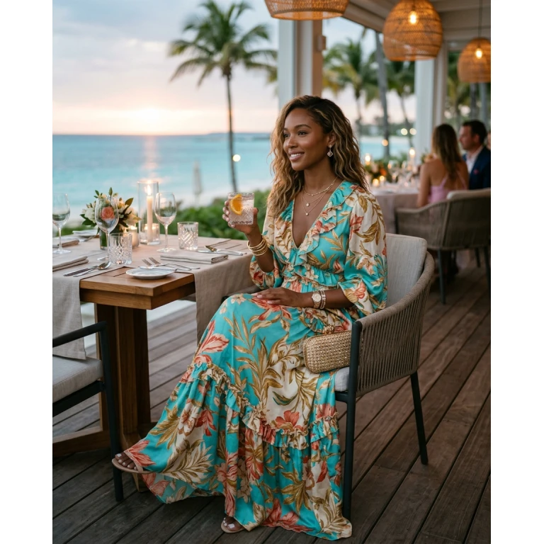 Gemma Deeks Style Guide: Semi Formal dinner outfit in Bahamas Summer 2026