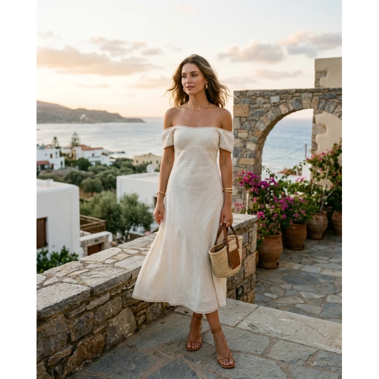 Gemma Deeks Style Guide: Semi Formal dinner outfit in Crete Summer 2026