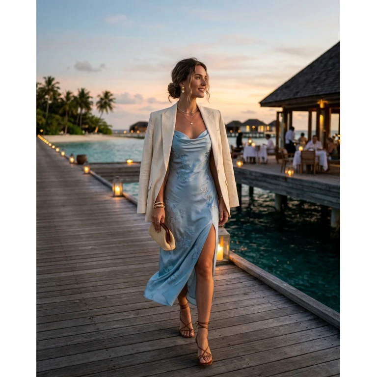 Gemma Deeks Style Guide: Semi Formal dinner outfit in Maldives Summer 2026