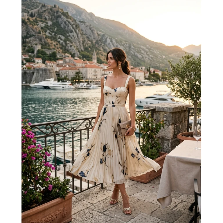 Gemma Deeks Style Guide: Semi Formal dinner outfit in Montenegro Summer 2026
