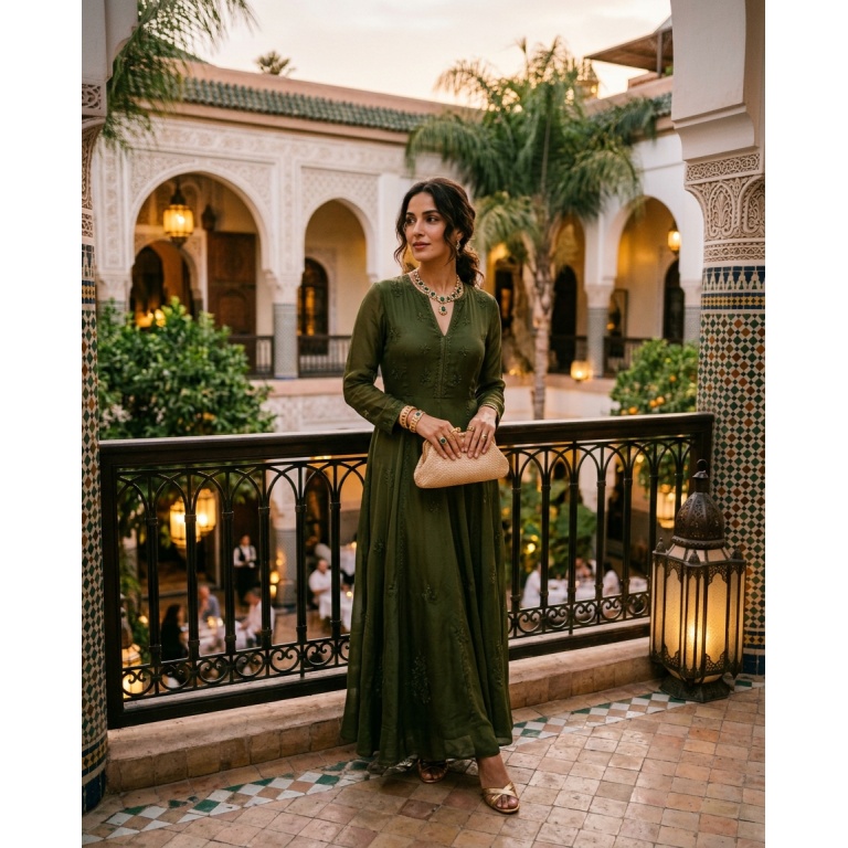 Gemma Deeks Style Guide: Semi Formal dinner outfit in Moroco Summer 2026
