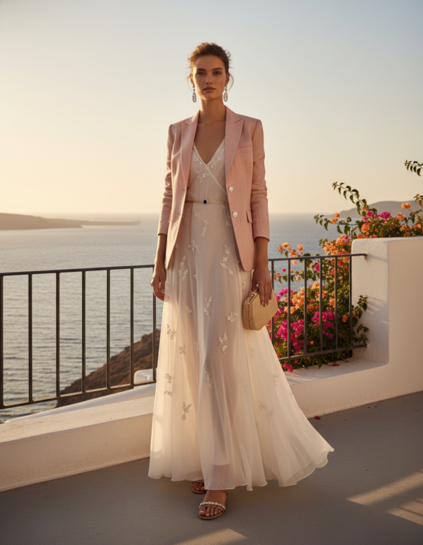 Gemma Deeks Style Guide: Semi Formal dinner outfit in Mykonos Summer 2026