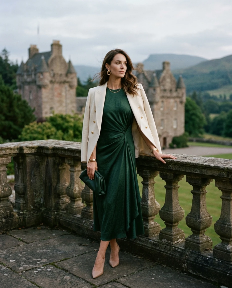 Gemma Deeks Style Guide: Semi Formal dinner outfit in Scotland Summer 2026