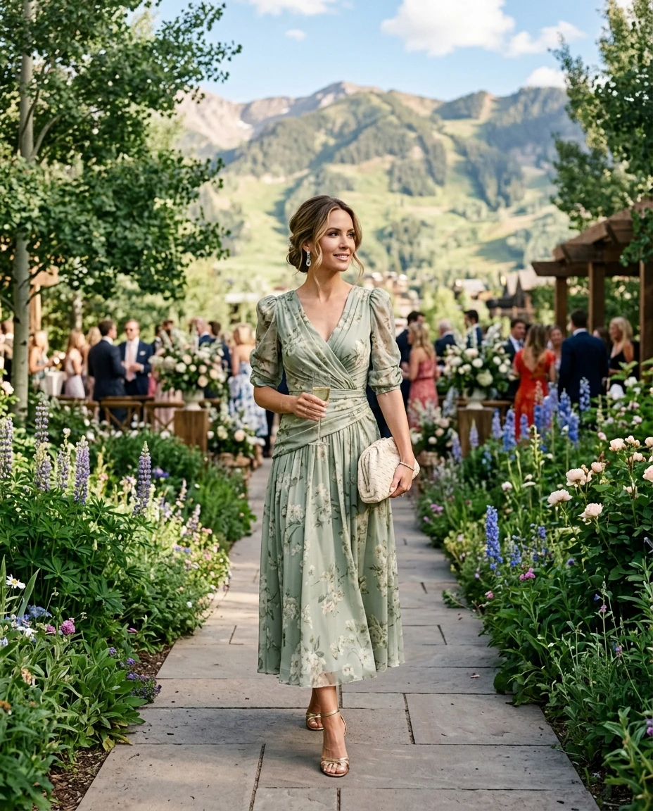 Gemma Deeks Style Guide: Semi Formal wedding guest dress in Aspen Summer 2026