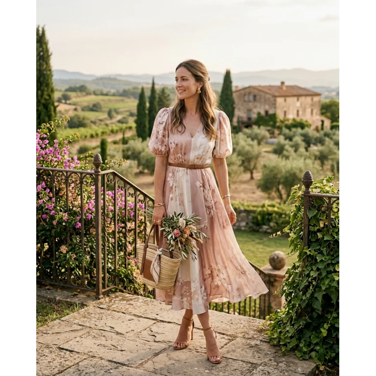 Gemma Deeks Style Guide: Semi Formal wedding guest dress in Catalonia Summer 2026