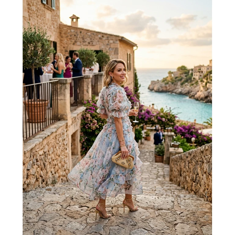 Gemma Deeks Style Guide: Semi Formal wedding guest dress in Majorca Summer 2026