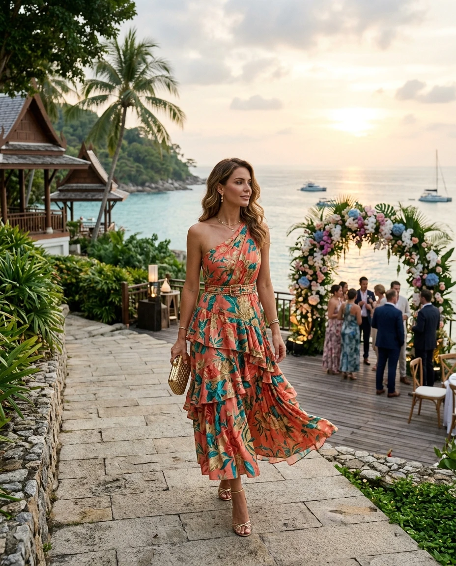 Gemma Deeks Style Guide: Semi Formal wedding guest dress in Phuket Summer 2026