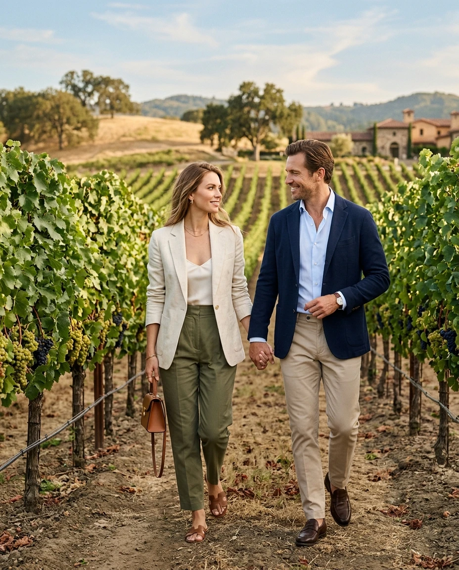 Gemma Deeks Style Guide: Smart Casual Anniversary in Napa Valley Summer 2026