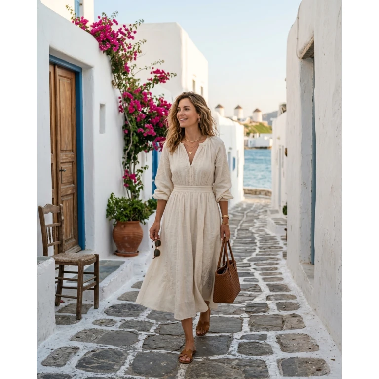 Gemma Deeks Style Guide: Smart Casual Designer Summer Dresses in Mykonos Summer 2026