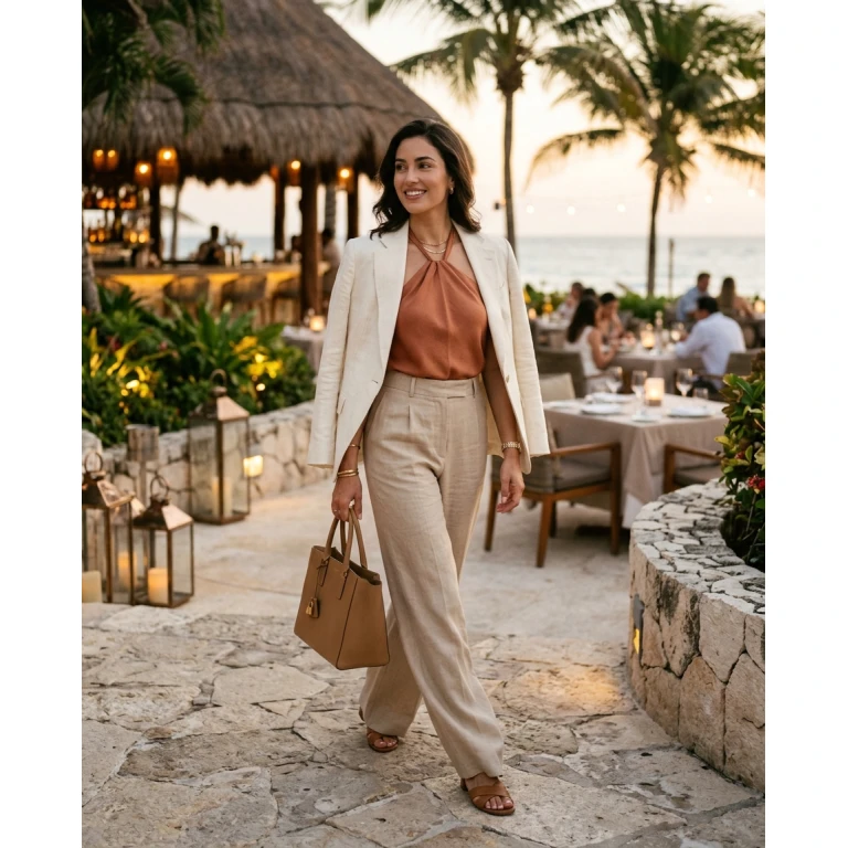 Gemma Deeks Style Guide: Smart Casual dinner outfit in Cancun Summer 2026