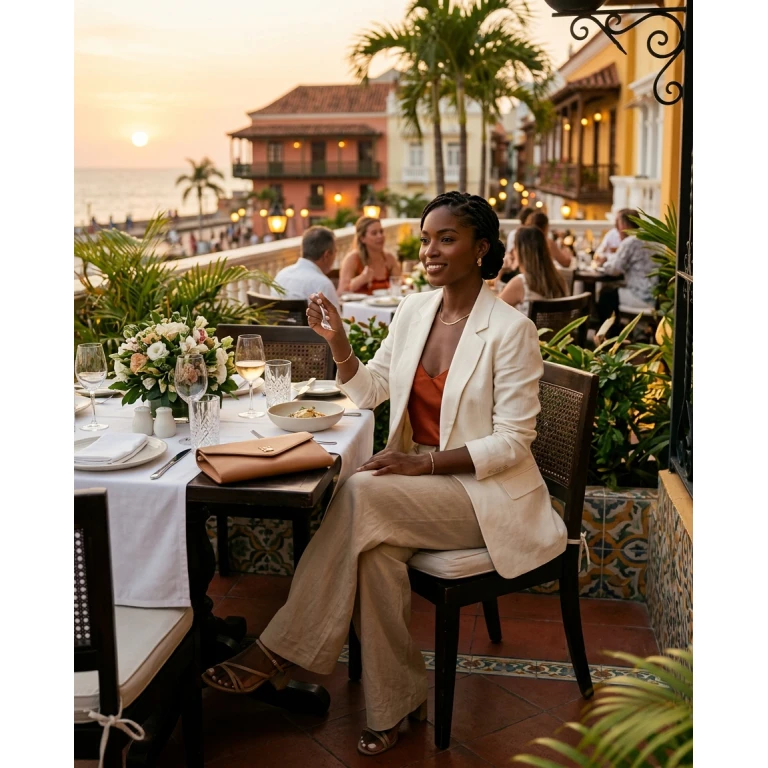 Gemma Deeks Style Guide: Smart Casual dinner outfit in Colombia Summer 2026