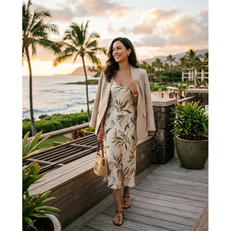 Gemma Deeks Style Guide: Smart Casual dinner outfit in Hawaii Summer 2026