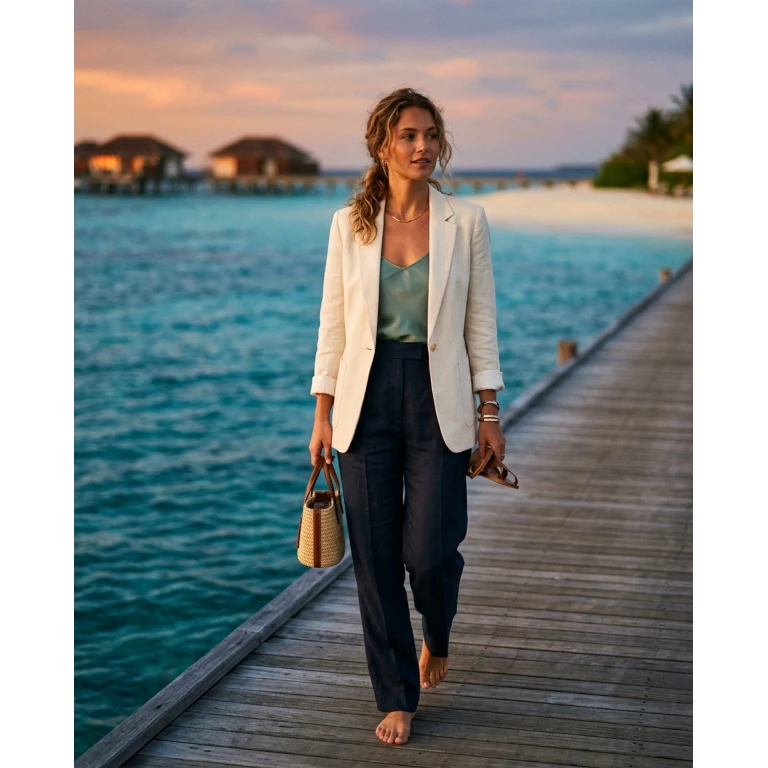 Gemma Deeks Style Guide: Smart Casual dinner outfit in Maldives Summer 2026