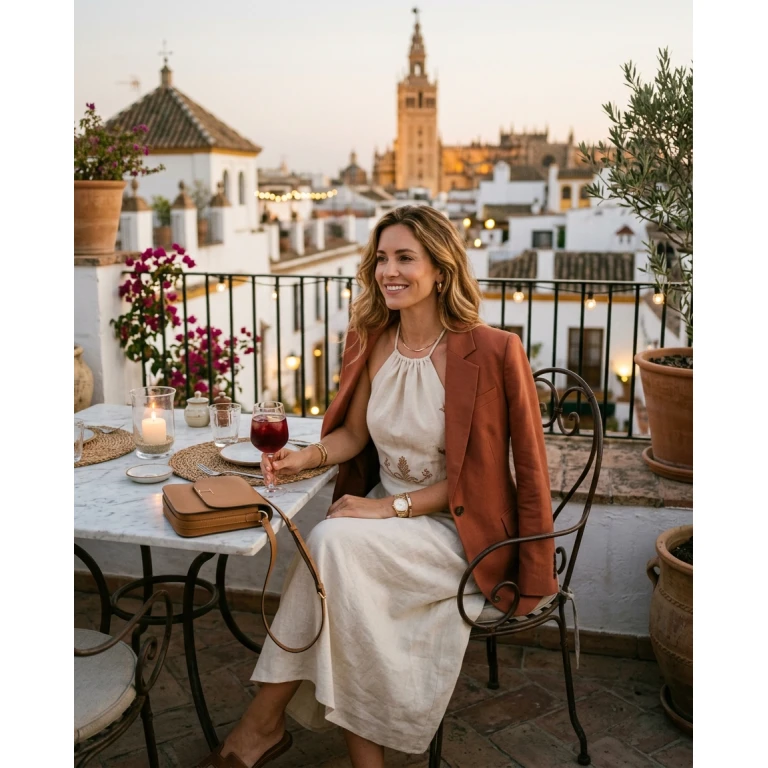 Gemma Deeks Style Guide: Smart Casual dinner outfit in Spain Summer 2026
