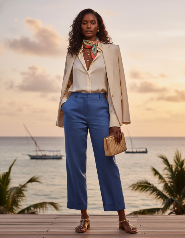 Gemma Deeks Style Guide: Smart Casual dinner outfit in Zanzibar Summer 2026