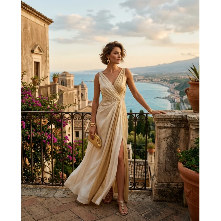 Gemma Deeks Style Guide: Smart Casual gala gown in Sicily Summer 2026
